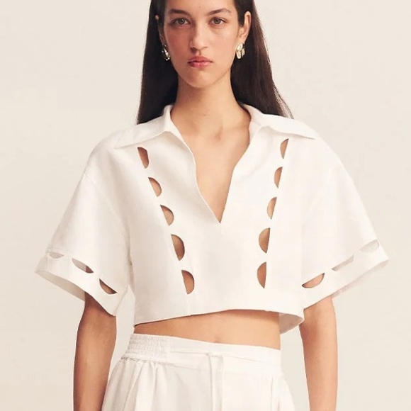 Shona Joy Tops - Shona Joy Birdie Scallop Cropped Shirt